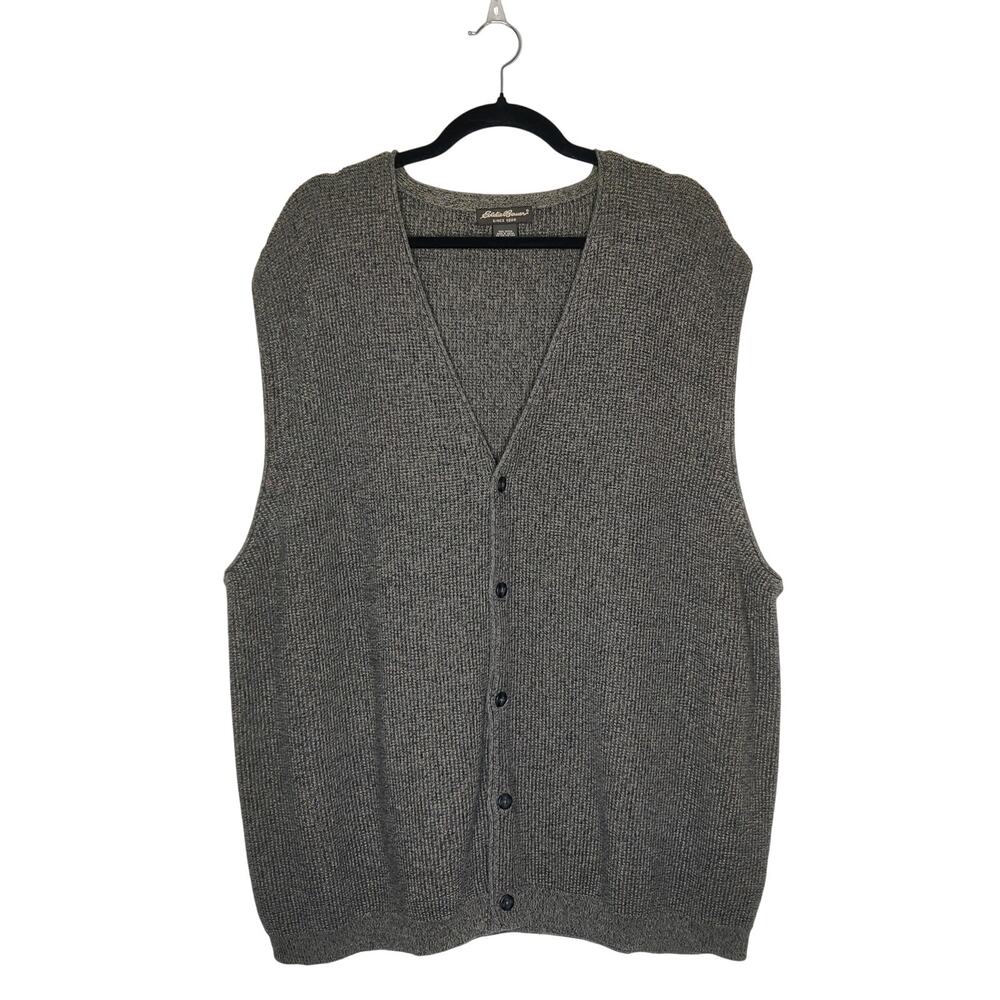 Eddie Bauer 100% Cotton Waffle Knit Grandpa Sweater Vest Gray Made In Japan XXXL
